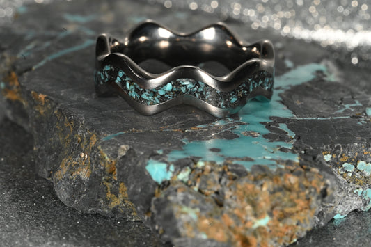 Titanium Clam Shell Ring with Natural Blue Moon Turquoise